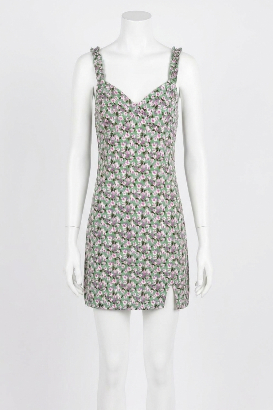 NEW LE LIS floral mini dress in sage white ditsy floral